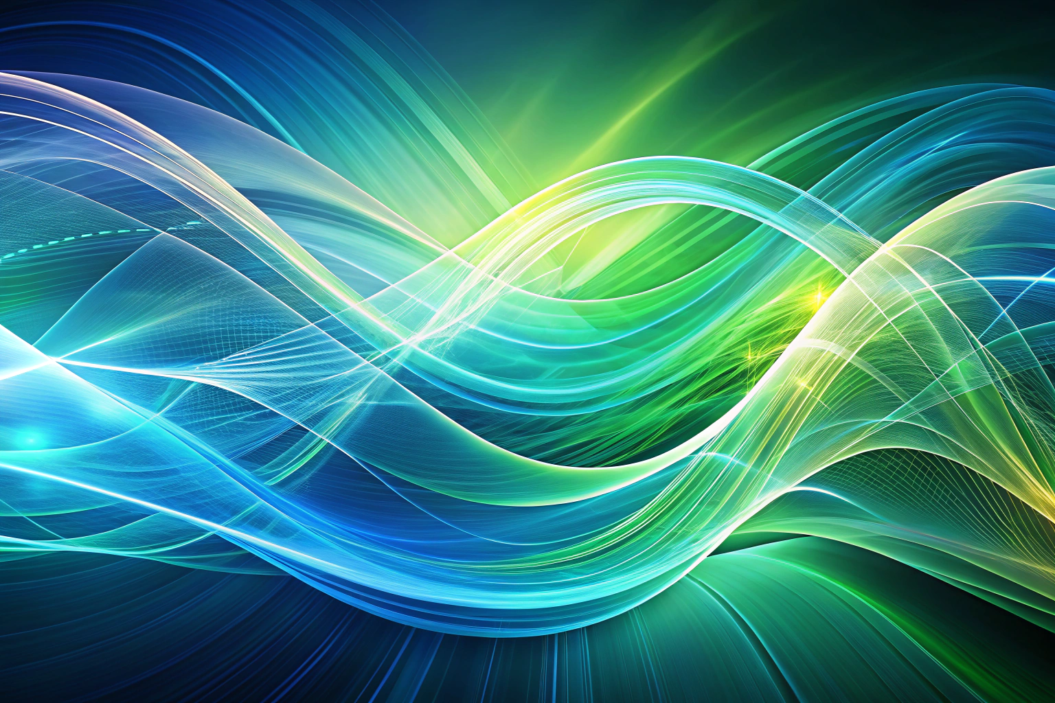 Abstract image of flowing lines and soft shapes in blue and green, representing seamless communication and support